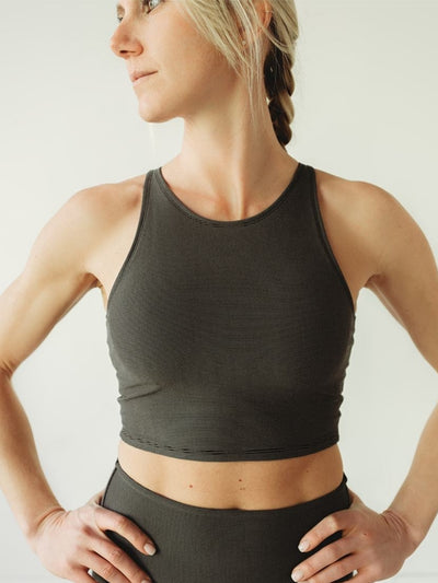 Grey Microstripe Crop Top